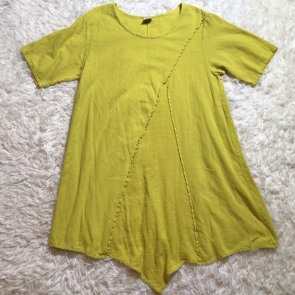 Oh My Gauze! Tunic Chartreuse Yellow Green Top Dress Artsy Lagen Teacher Comfy L